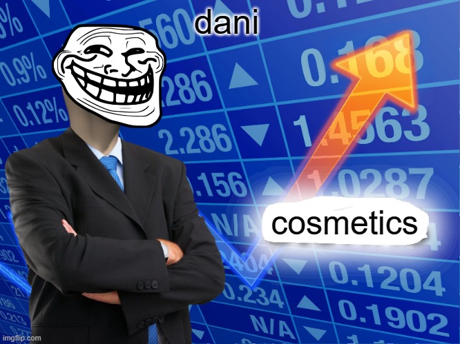dani stonks | dani; cosmetics | image tagged in empty stonks | made w/ Imgflip meme maker