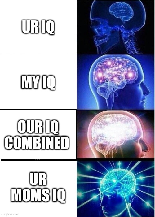 Expanding Brain | UR IQ; MY IQ; OUR IQ COMBINED; UR MOMS IQ | image tagged in memes,expanding brain | made w/ Imgflip meme maker