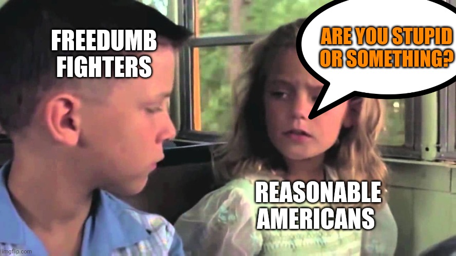 REASONABLE AMERICANS FREEDUMB FIGHTERS ARE YOU STUPID OR SOMETHING? | image tagged in are you stupid or something | made w/ Imgflip meme maker