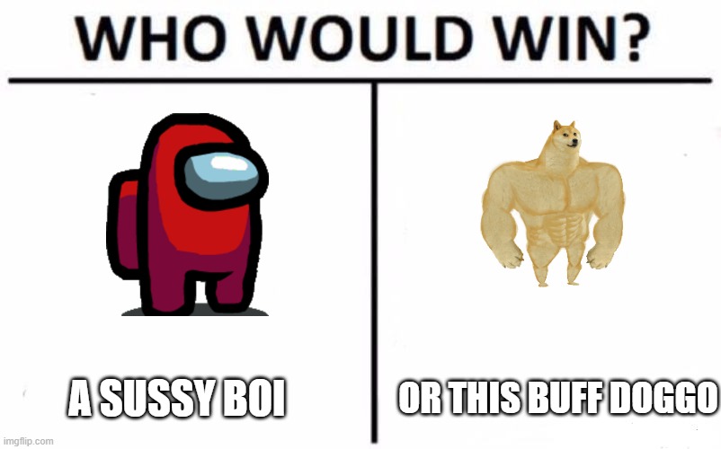 Who would win? :D | A SUSSY BOI; OR THIS BUFF DOGGO | image tagged in memes,who would win | made w/ Imgflip meme maker