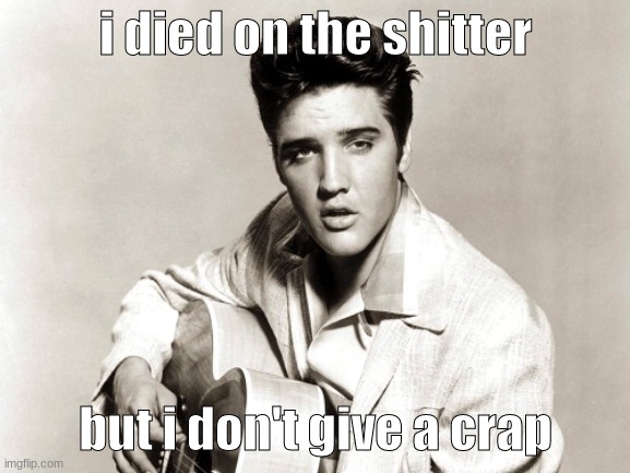 elvis doesnt give a crap | i died on the shitter; but i don't give a crap | image tagged in elvis | made w/ Imgflip meme maker