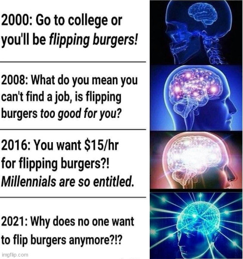 Jobs | image tagged in memes,expanding brain,political meme | made w/ Imgflip meme maker