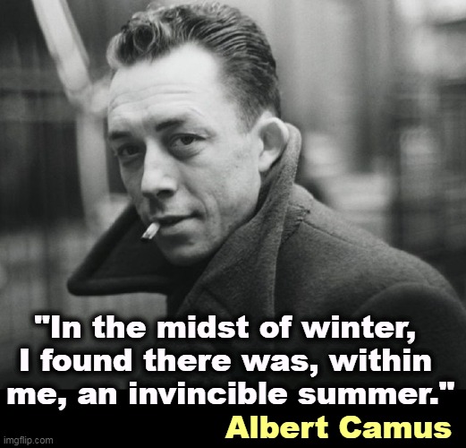 "In the midst of winter, 

I found there was, within 
me, an invincible summer."; Albert Camus | image tagged in winter,sadness,summer,happiness | made w/ Imgflip meme maker