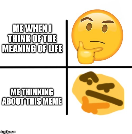 confusionism | WHEN I THINK OF THE MEANING OF LIFE ME THINKING ABOUT THIS MEME | image tagged in confusionism | made w/ Imgflip meme maker