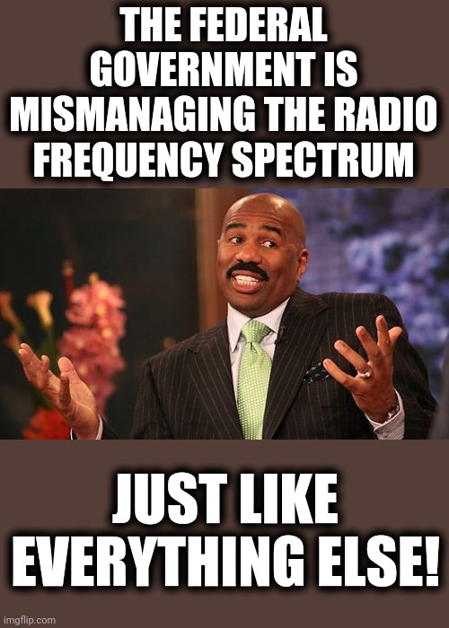 Steve Harvey Meme | THE FEDERAL GOVERNMENT IS MISMANAGING THE RADIO FREQUENCY SPECTRUM JUST LIKE EVERYTHING ELSE! | image tagged in memes,steve harvey | made w/ Imgflip meme maker