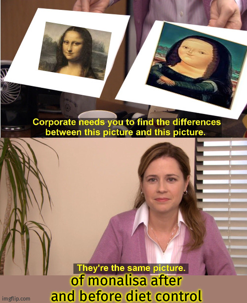 sameeeee | of monalisa after and before diet control | image tagged in memes,they're the same picture,diet control,mona lisa | made w/ Imgflip meme maker