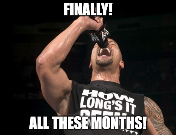 the rock finally | FINALLY! ALL THESE MONTHS! | image tagged in the rock finally | made w/ Imgflip meme maker