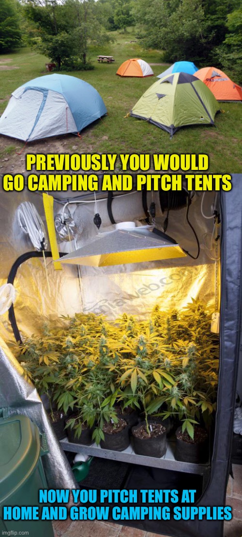 What a world | PREVIOUSLY YOU WOULD GO CAMPING AND PITCH TENTS; NOW YOU PITCH TENTS AT HOME AND GROW CAMPING SUPPLIES | image tagged in tent city | made w/ Imgflip meme maker