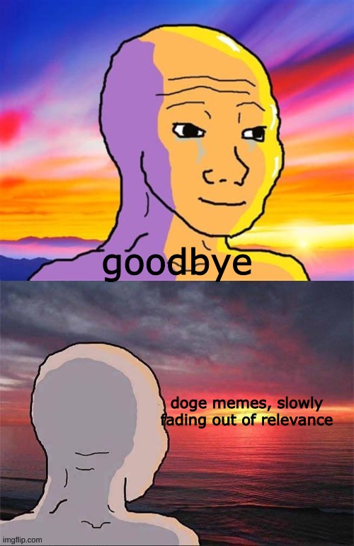 I have made a new template! based off of nostalgia/saying goodbye. called "Wojak Nostalgia". |  goodbye; doge memes, slowly fading out of relevance | image tagged in wojak nostalgia,doge,wojak,virgin,virgin vs chad,barney will eat all of your delectable biscuits | made w/ Imgflip meme maker