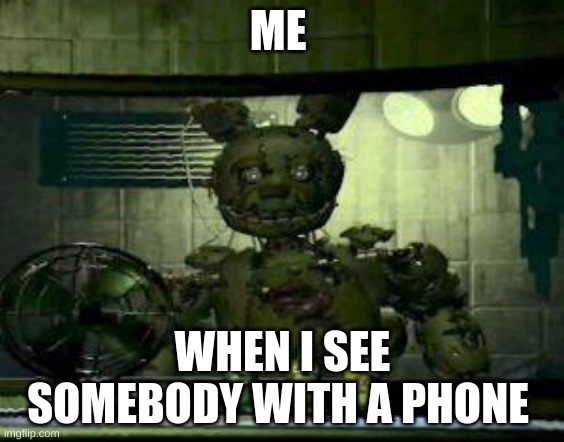 :) | ME; WHEN I SEE SOMEBODY WITH A PHONE | image tagged in fnaf springtrap in window | made w/ Imgflip meme maker