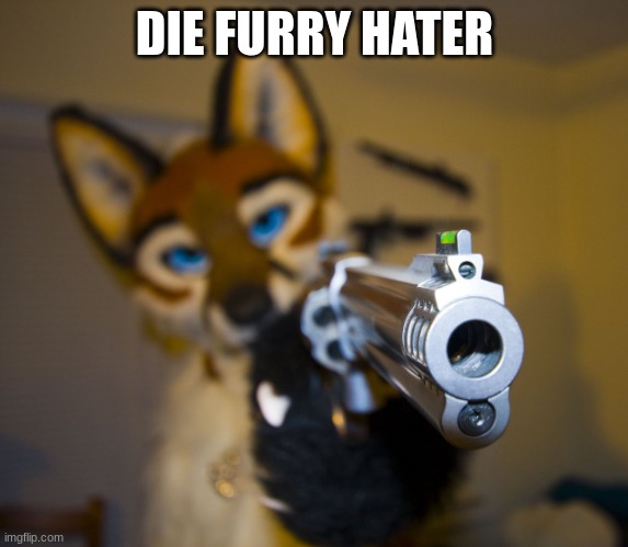 Furry with gun | DIE FURRY HATER | image tagged in furry with gun | made w/ Imgflip meme maker