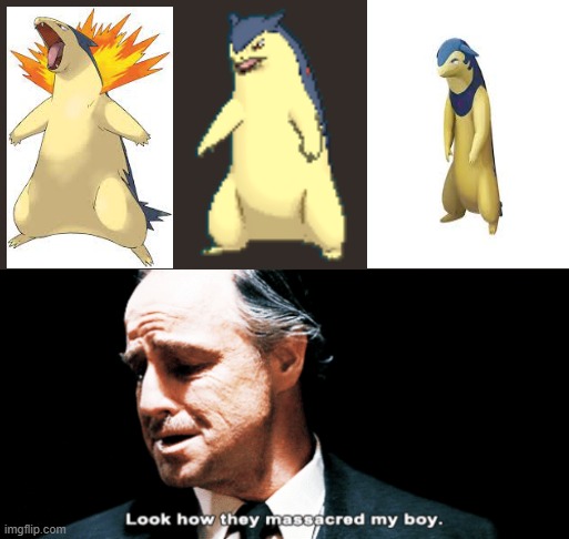 poor typhlosion | image tagged in look how they massacred my boy | made w/ Imgflip meme maker