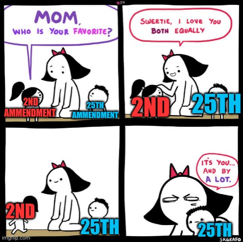 mom who is your favorite | 25TH AMMENDMENT; 25TH; 2ND; 2ND AMMENDMENT; 2ND; 25TH; 25TH | image tagged in mom who is your favorite | made w/ Imgflip meme maker