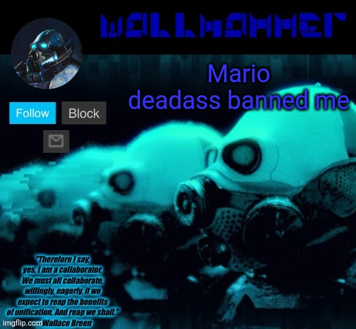 Mario deadass banned me | image tagged in announcement temp rev mp | made w/ Imgflip meme maker