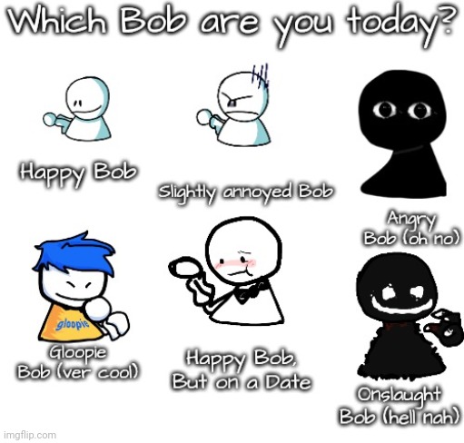 Something I put together in like 5 minutes | image tagged in which bob are you today | made w/ Imgflip meme maker