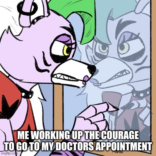 i feel sick when i go there | ME WORKING UP THE COURAGE TO GO TO MY DOCTORS APPOINTMENT | image tagged in roxy in the mirror | made w/ Imgflip meme maker