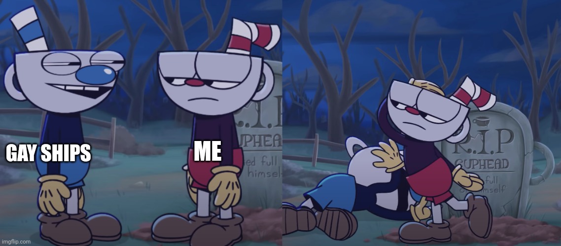 Cuphead Slaps Mugman | ME; GAY SHIPS | image tagged in cuphead slaps mugman | made w/ Imgflip meme maker