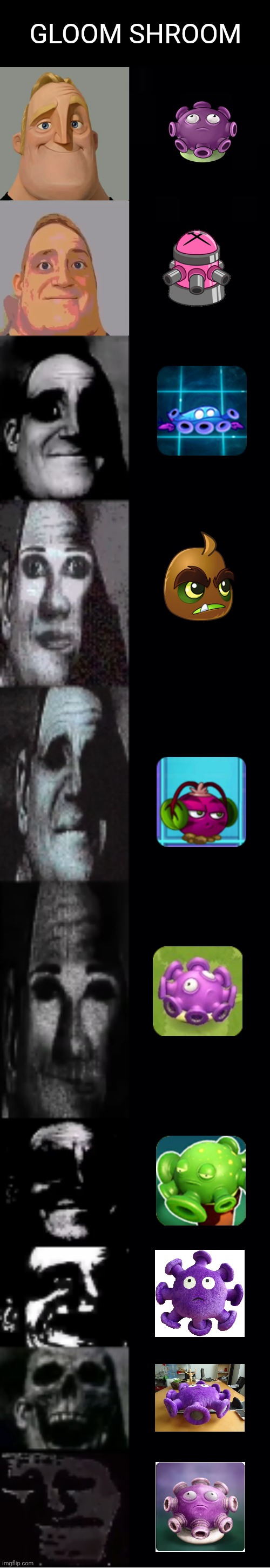 gloom shroom has changed a lot over the years | GLOOM SHROOM | image tagged in mr incredible becoming uncanny,pvz | made w/ Imgflip meme maker