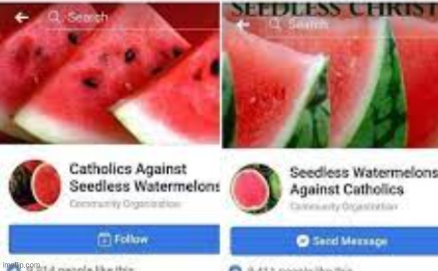 catholics vs seedless watermelons | image tagged in catholics vs seedless watermelons | made w/ Imgflip meme maker