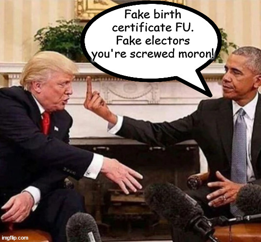 Fake electors | Fake birth certificate FU. Fake electors you're screwed moron! | image tagged in obama trump,election 2020,fake,revenge | made w/ Imgflip meme maker