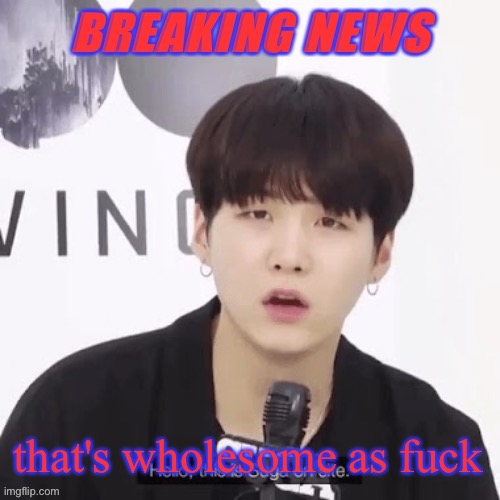 Breaking news suga | that's wholesome as fuck | image tagged in breaking news suga | made w/ Imgflip meme maker