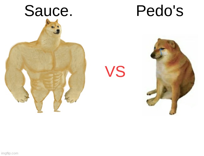 Buff Doge vs. Cheems | Sauce. Pedo's; VS | image tagged in memes,buff doge vs cheems | made w/ Imgflip meme maker