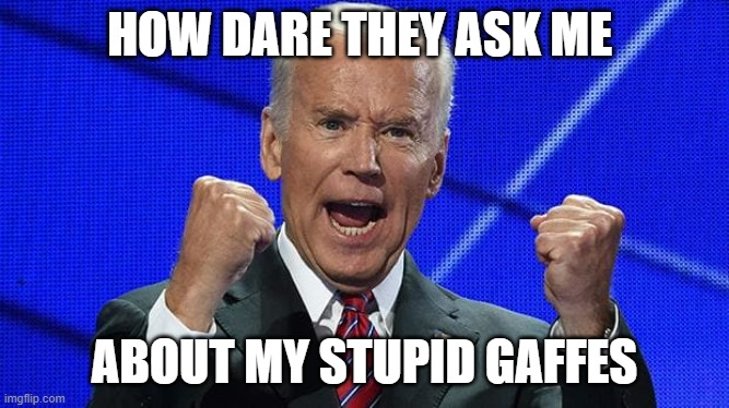 Joe Biden fists angry | HOW DARE THEY ASK ME ABOUT MY STUPID GAFFES | image tagged in joe biden fists angry | made w/ Imgflip meme maker