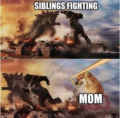 Kong Godzilla Doge | SIBLINGS FIGHTING; MOM | image tagged in kong godzilla doge | made w/ Imgflip meme maker