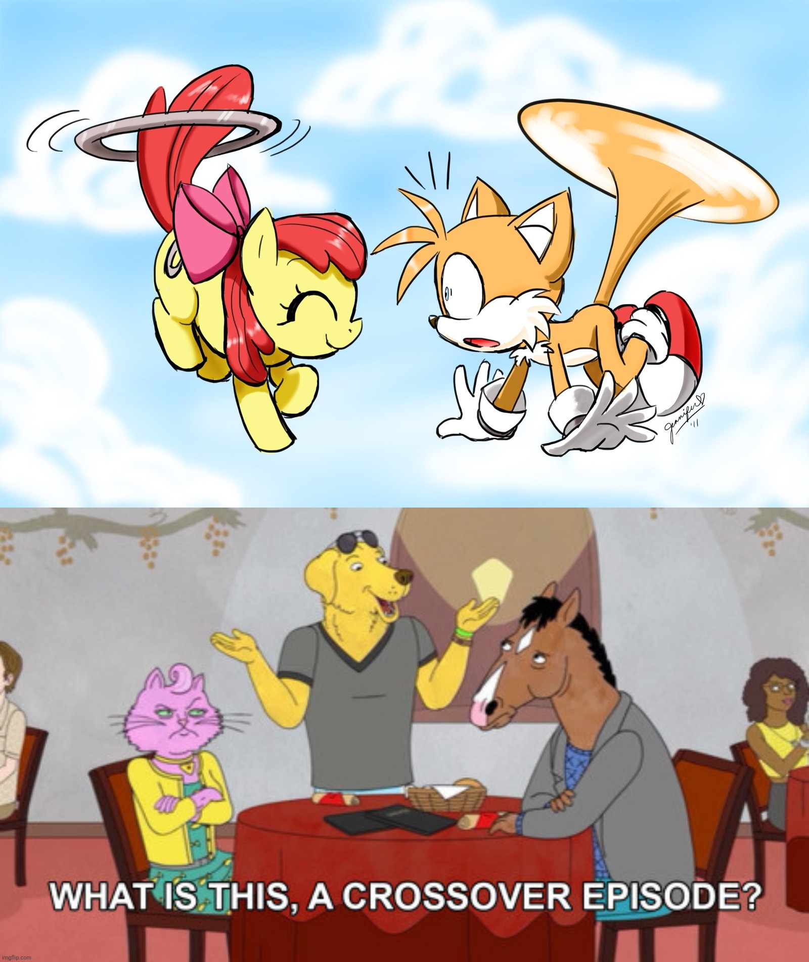 Bloomails | image tagged in what is this a crossover episode,applebloom,tails the fox,crossover | made w/ Imgflip meme maker