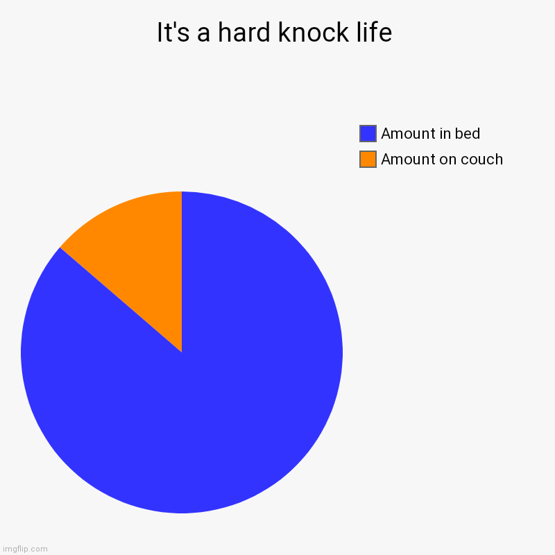 It's a hard knock life | Amount on couch, Amount in bed | image tagged in charts,pie charts | made w/ Imgflip chart maker