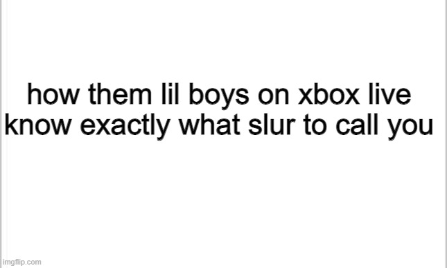 fr fr | how them lil boys on xbox live know exactly what slur to call you | image tagged in white background | made w/ Imgflip meme maker