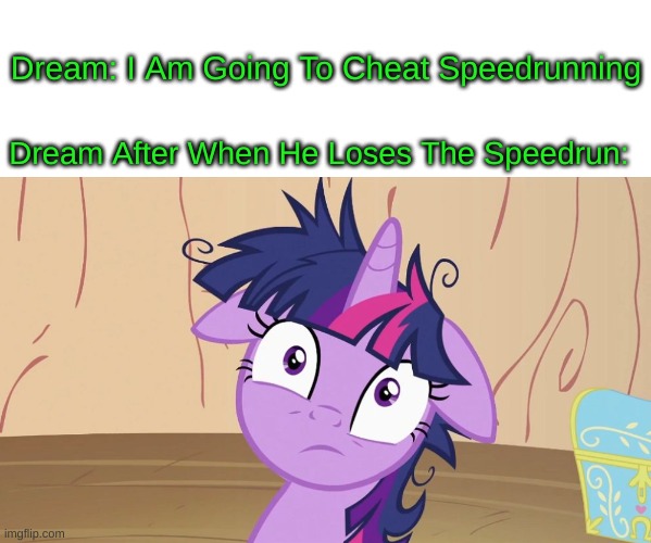 Just A "Dream" Meme I Made | Dream: I Am Going To Cheat Speedrunning; Dream After When He Loses The Speedrun: | image tagged in memes,blank transparent square,messy twilight sparkle,dream,funny memes,speedrun | made w/ Imgflip meme maker
