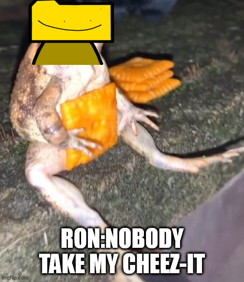 Cheez-It Frog | RON:NOBODY TAKE MY CHEEZ-IT | image tagged in cheez-it frog | made w/ Imgflip meme maker