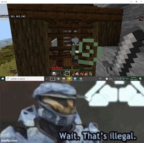 Pillager in cage? Did they just arrest themselves and not the Iron golem? | image tagged in wait that's illegal,minecraft | made w/ Imgflip meme maker