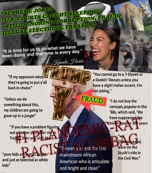 Supreme Joke = U.S. Courts Still Fast Asleep | *SUPREME JOKE!!
*U.S. COURTS CAUGHT SLEEPING! 

~STILL IGNORING CORRUPTION, FRAUD,
ILLEGAL ELECTIONS, TREASON! TRUMP
  *
  W
  O
  N; FRAUD; #1 PLANDEMIC-RAT RACIST SCUMBAG | image tagged in election fraud,voter fraud,trump won 2020,fuck joe biden,impeach biden | made w/ Imgflip meme maker
