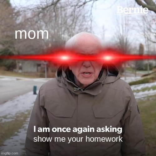Bernie I Am Once Again Asking For Your Support |  mom; show me your homework | image tagged in memes,bernie i am once again asking for your support | made w/ Imgflip meme maker
