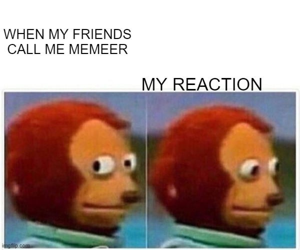 Monkey Puppet Meme | WHEN MY FRIENDS CALL ME MEMEER; MY REACTION | image tagged in memes,monkey puppet | made w/ Imgflip meme maker