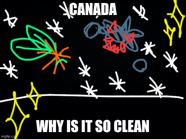 part 2 | CANADA; WHY IS IT SO CLEAN | image tagged in black background | made w/ Imgflip meme maker