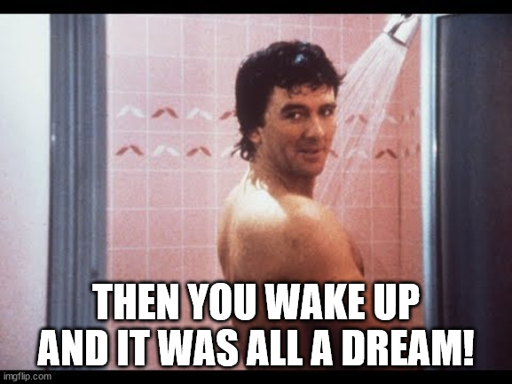 Bobby Ewing | THEN YOU WAKE UP AND IT WAS ALL A DREAM! | image tagged in bobby ewing | made w/ Imgflip meme maker