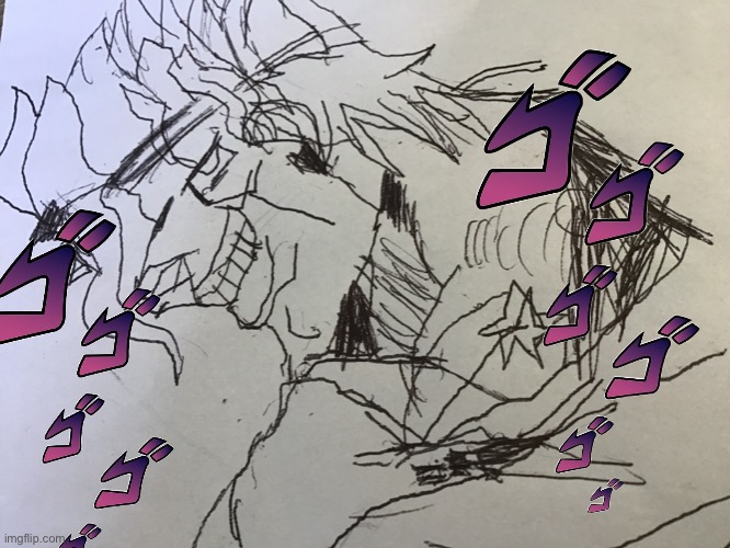 Menacing (my little cousin drew this) | image tagged in jojo meme,funny,drawing | made w/ Imgflip meme maker