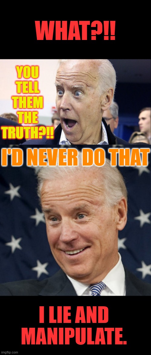 WHAT?!! YOU TELL THEM THE TRUTH?!! I'D NEVER DO THAT I LIE AND MANIPULATE. | made w/ Imgflip meme maker