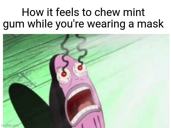 Relatable anyone? | How it feels to chew mint gum while you're wearing a mask | image tagged in mask,chewing,5 gum,the office bankruptcy,relatable | made w/ Imgflip meme maker