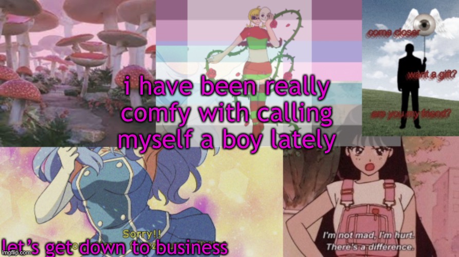ruby | i have been really comfy with calling myself a boy lately; let’s get down to business | image tagged in ruby announcement | made w/ Imgflip meme maker