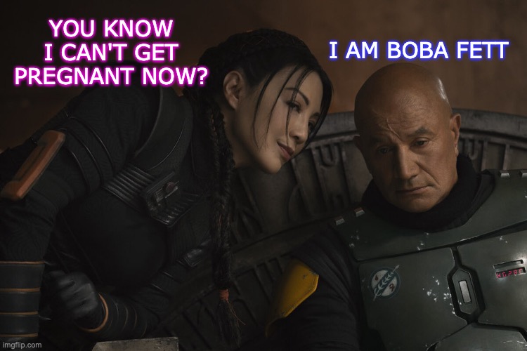 Fennec Flirting with Boba | I AM BOBA FETT; YOU KNOW I CAN'T GET PREGNANT NOW? | image tagged in boba,fett,fennec,shand,star wars | made w/ Imgflip meme maker