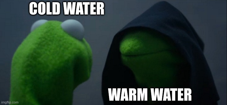 Their both good at different things |  COLD WATER; WARM WATER | image tagged in memes,evil kermit | made w/ Imgflip meme maker