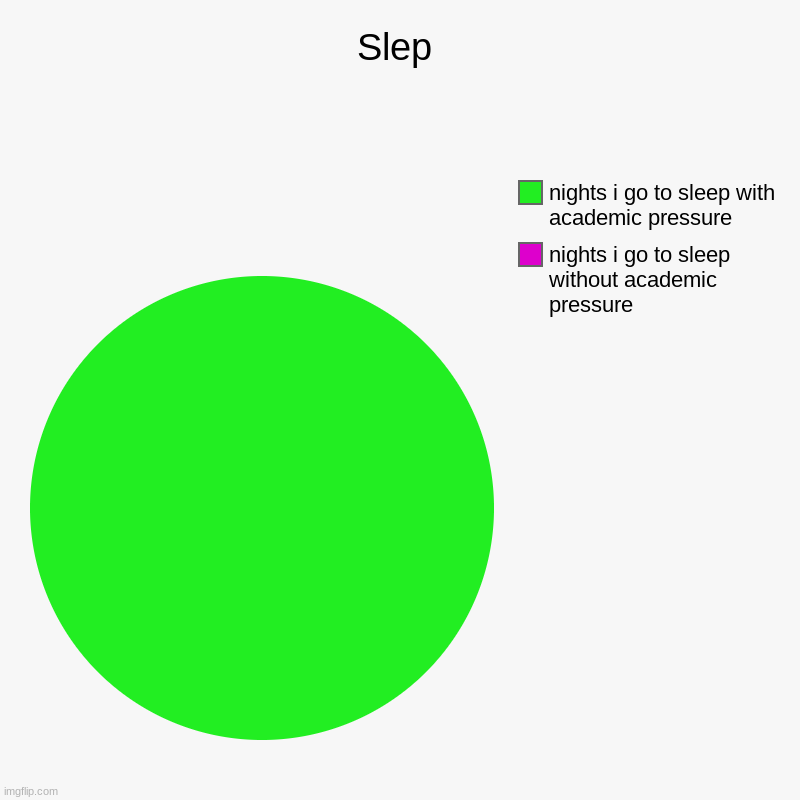 Slep | Slep | nights i go to sleep without academic pressure, nights i go to sleep with academic pressure | image tagged in charts,pie charts | made w/ Imgflip chart maker