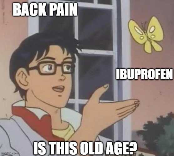 is this butterfly | BACK PAIN; IBUPROFEN; IS THIS OLD AGE? | image tagged in is this butterfly | made w/ Imgflip meme maker