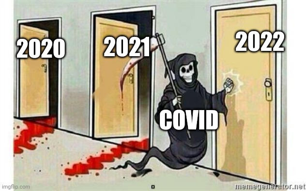 Future is disappointing | 2022; 2021; 2020; COVID | image tagged in grim reaper knocking door | made w/ Imgflip meme maker