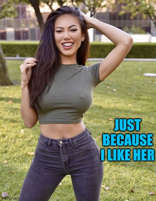 Just because | JUST BECAUSE I LIKE HER | image tagged in boobs,because | made w/ Imgflip meme maker