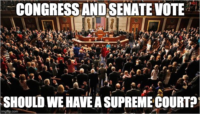 This will require a supermajority. But a Supreme Court would settle a LOT of legal issues. | CONGRESS AND SENATE VOTE; SHOULD WE HAVE A SUPREME COURT? | image tagged in hopefully,this,will,actually,pass | made w/ Imgflip meme maker
